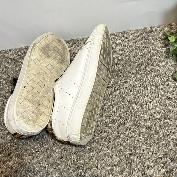 J. Crew Women's White Saturday Leopard Trim Leather Sneakers Shoes Size 7H - Picture 5 of 7